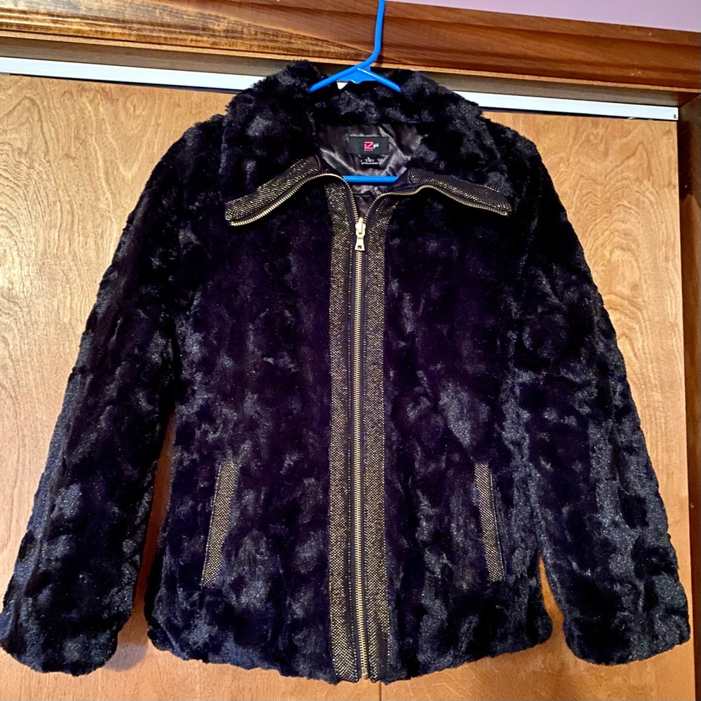 IZ Byer Girl black faux fur coat 14